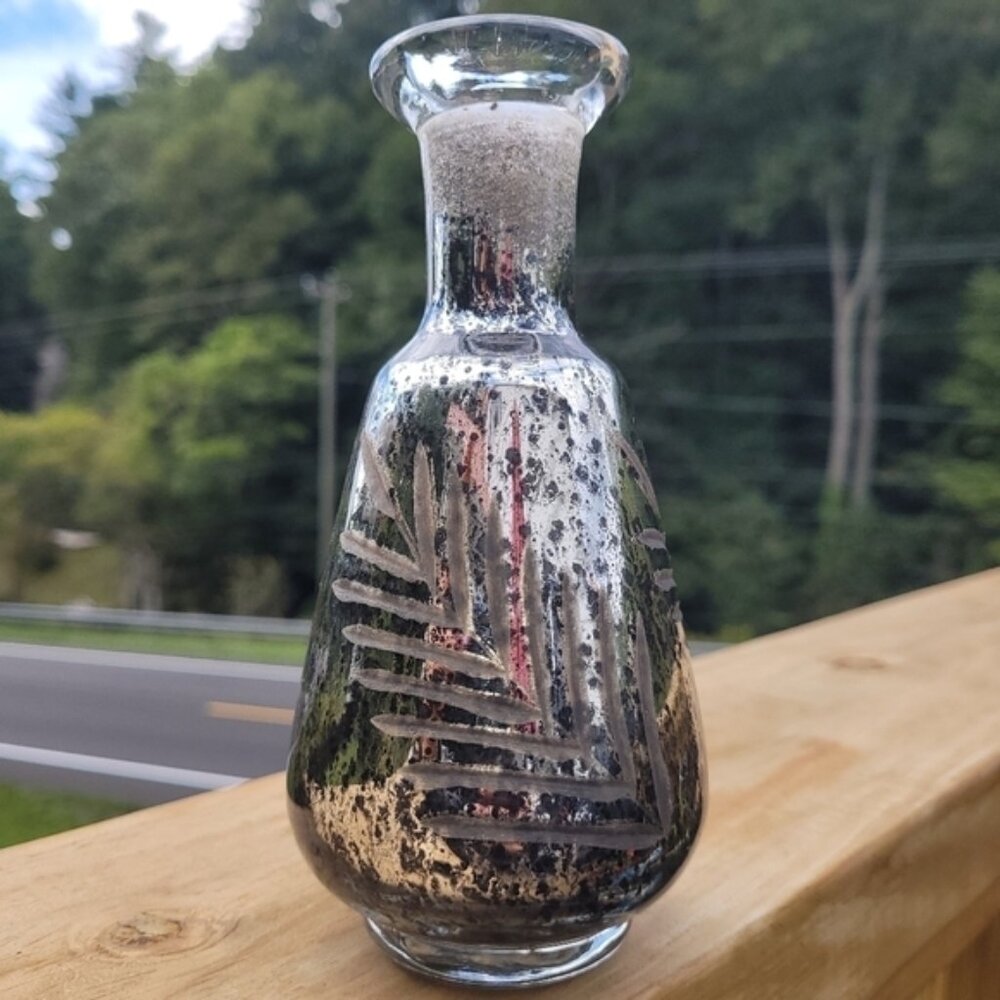 Vintage Mercury Blown Glass Vase With Etched Fern Leaves ~ Home Decor ~Gift Idea